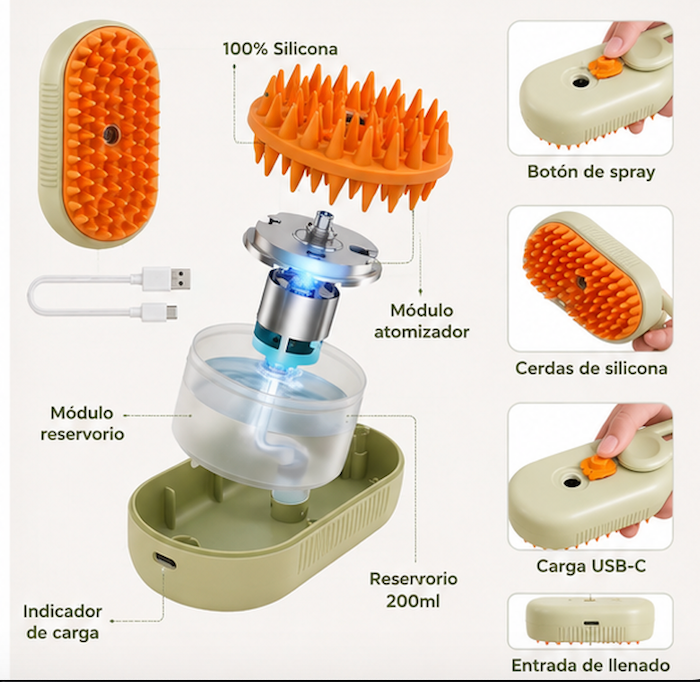 cepillo humidificador/peine de vapor para mascotas